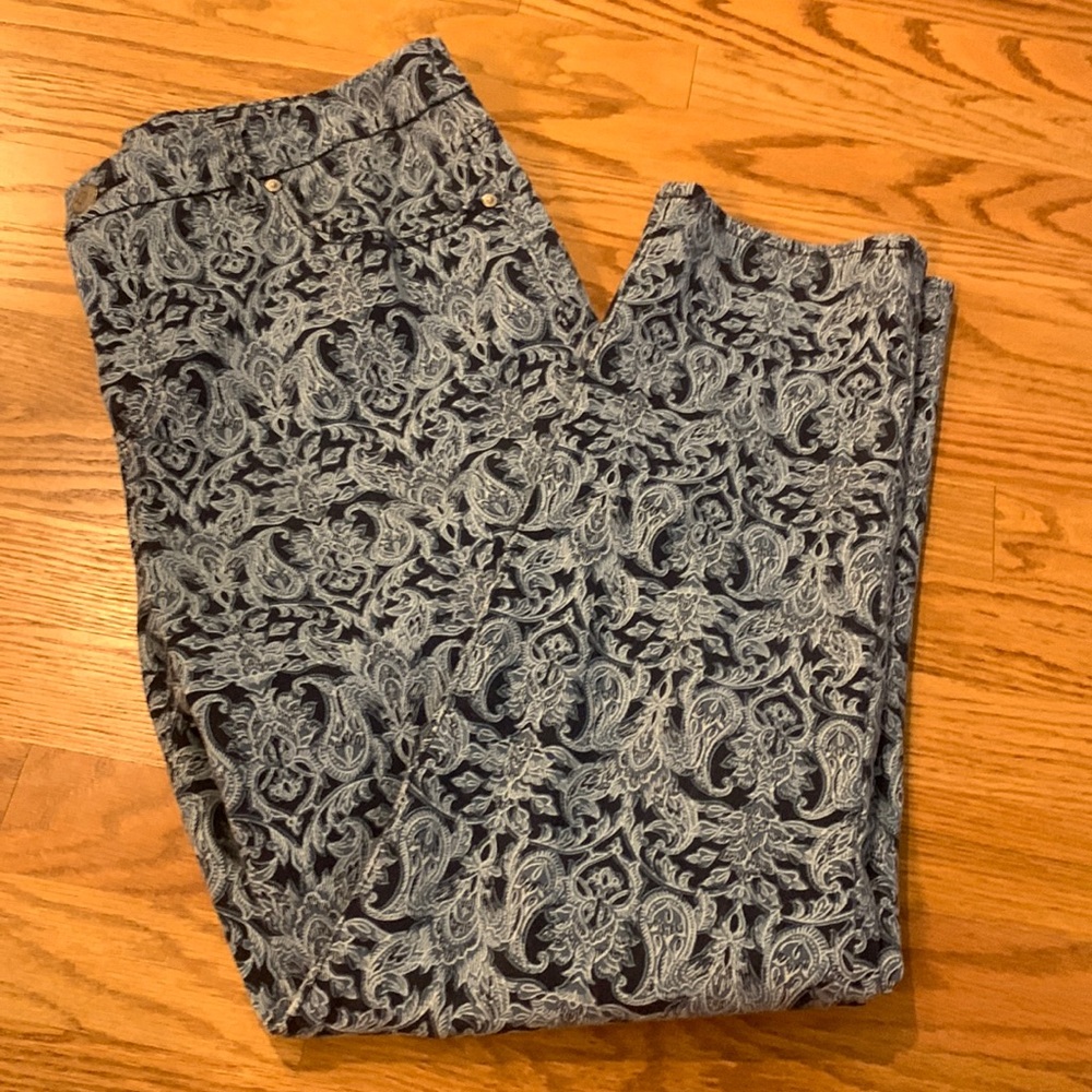 Chico’s Blue Paisley Print Ankle Pants- Size 2R (12)